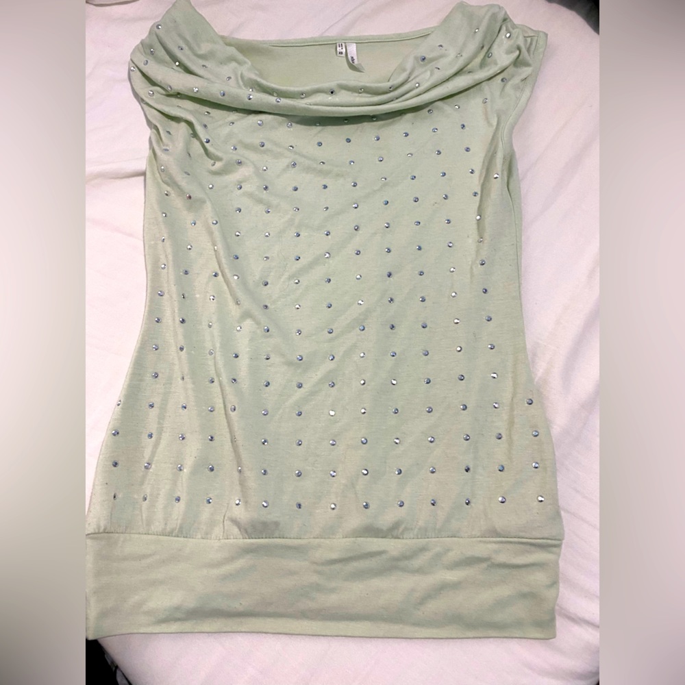 Y2K Hannah Montana bedazzled off the shoulder tank top